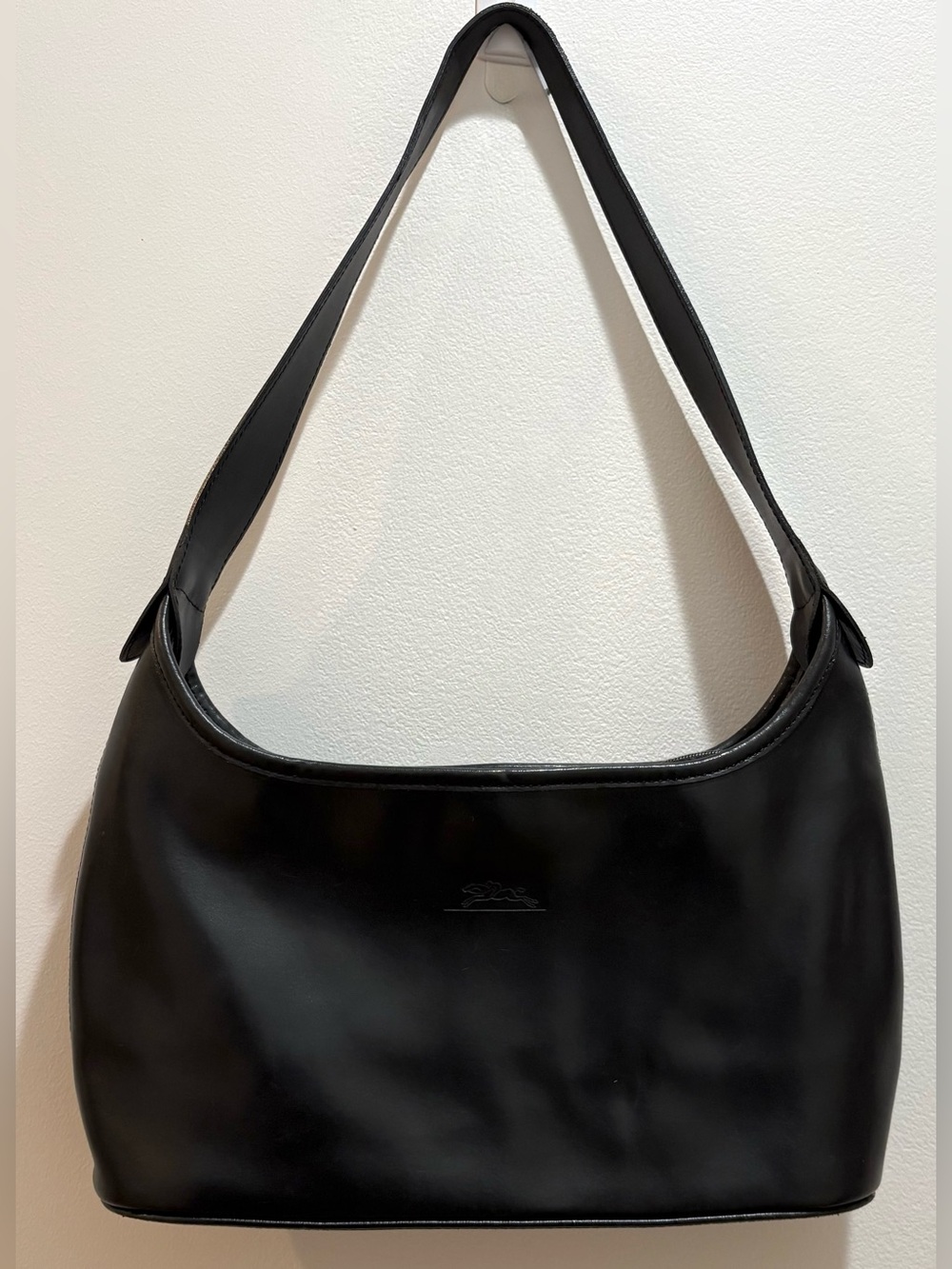 Longchamp Vintage Black Leather Shoulder Purse Sling Handbag Minimalist (READ)